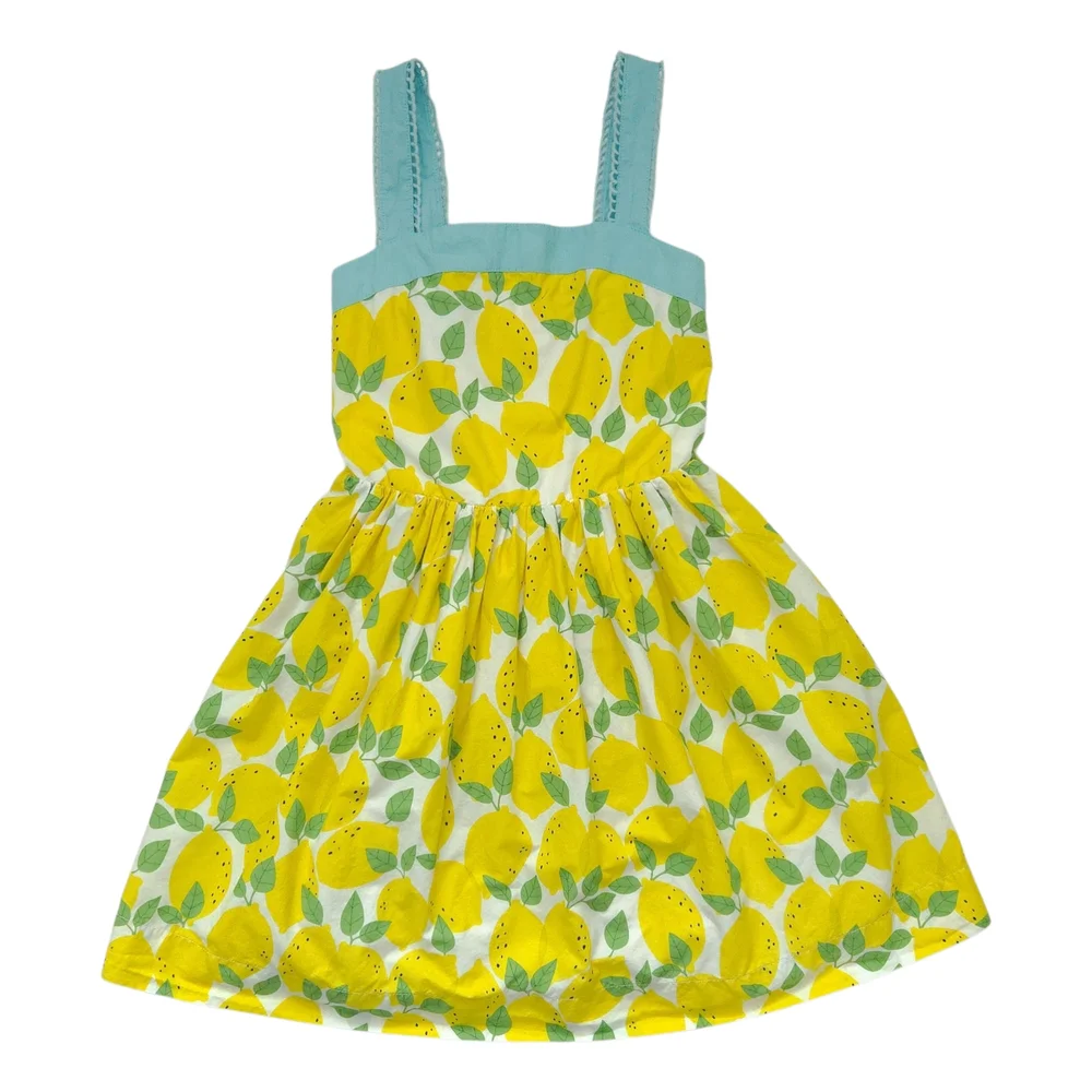 Mini Boden Lemon Print Yellow & Blue Sleeveless Sundress Dress- Size 9-10Y - Picture 1 of 9